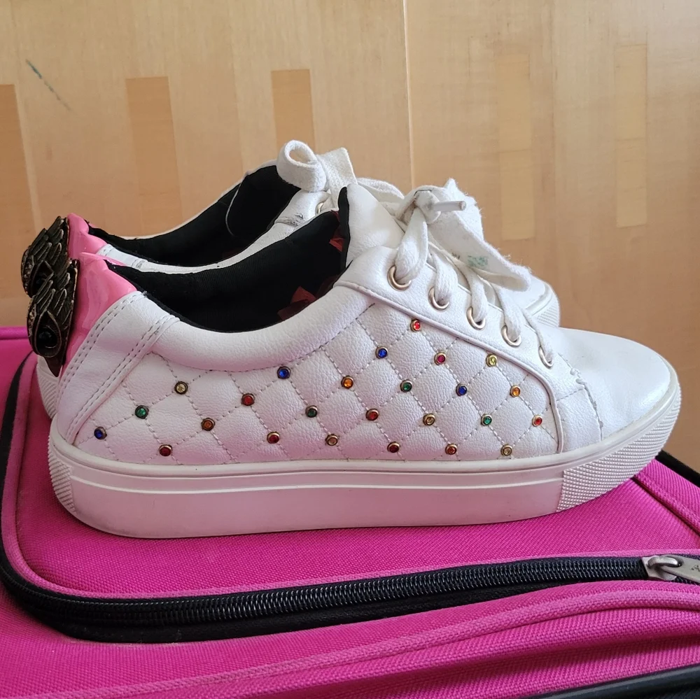 Kurt Geiger Ludo Metal Bird Embellished White Leather Sneakers Bejeweled Shoes 6